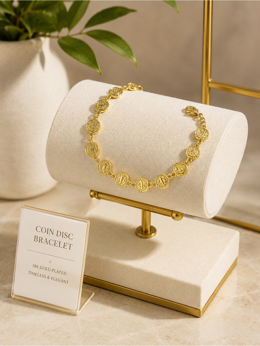 Gold Coin Disc Bracelet - 18K Gold Plated Women’s Bracelet